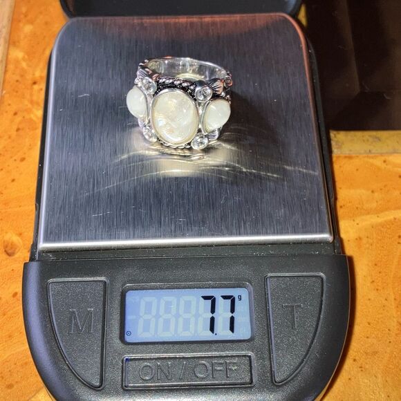 Natural Rainbow Moonstone White Topaz Sterling Silver Cocktail Ring Size 7 - Picture 9 of 9